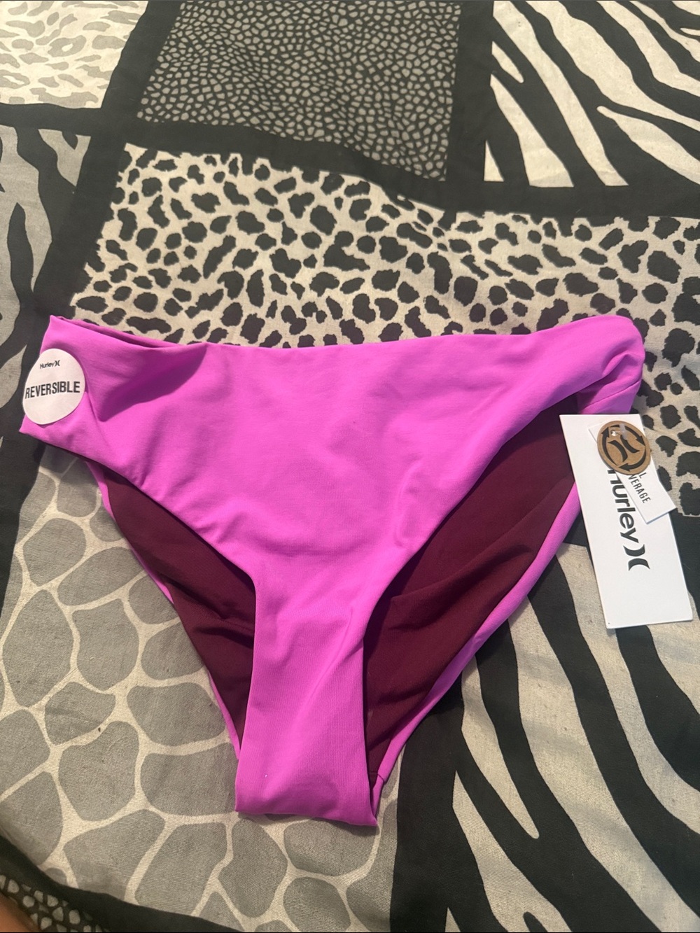 Hurley Reversible Bikini Bottom in Bright Pink and Burgundy
